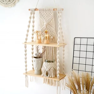 Two Tier Macrame Wall Hanging Floating Shelf