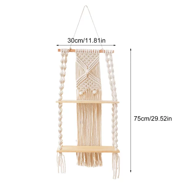 Two Tier Macrame Wall Hanging Floating Shelf - Image 6