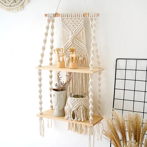Two Tier Macrame Wall Hanging Floating Shelf