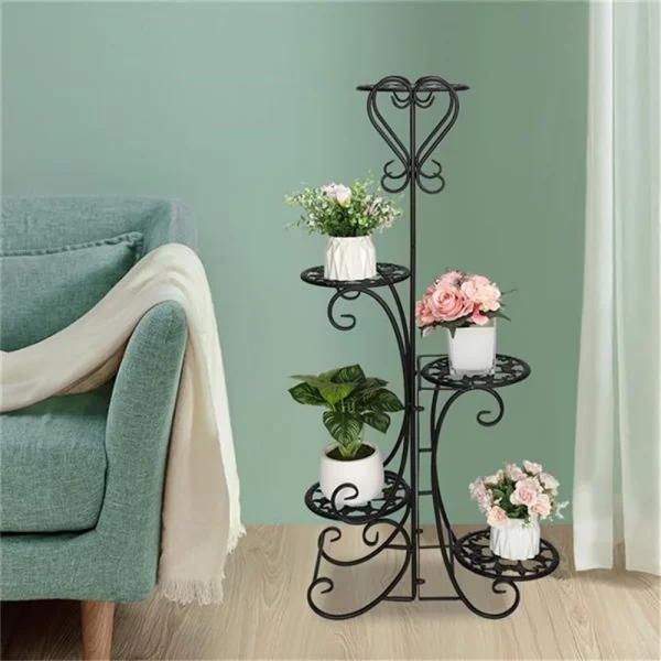 5 Potted Rounded Flower Metal Shelv - Image 3