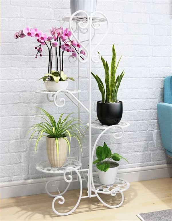 5 Potted Rounded Flower Metal Shelv - Image 5
