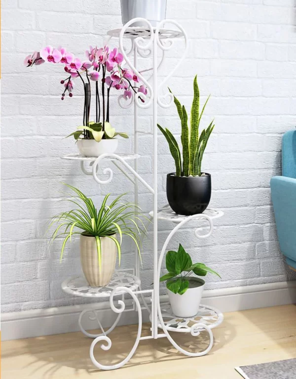 5 Potted Rounded Flower Metal Shelv