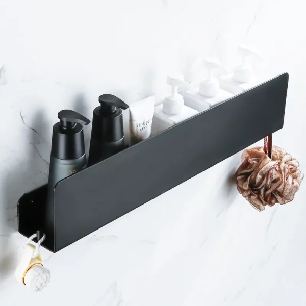 Black Bathroom Organizer Shelf With Hooks - Image 3