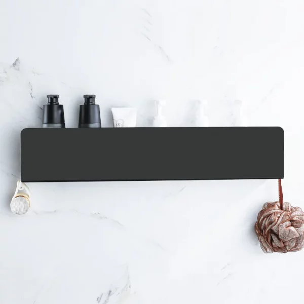 Black Bathroom Organizer Shelf With Hooks - Image 4