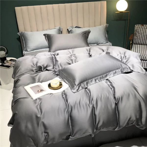 Luxury 100% Silk Dark Gray Bedding Set - Image 3