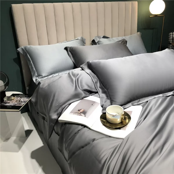 Luxury 100% Silk Dark Gray Bedding Set - Image 4