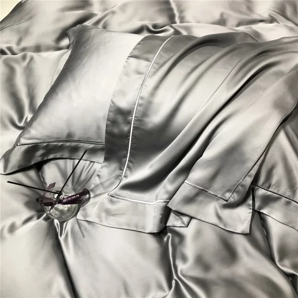 Luxury 100% Silk Dark Gray Bedding Set - Image 5