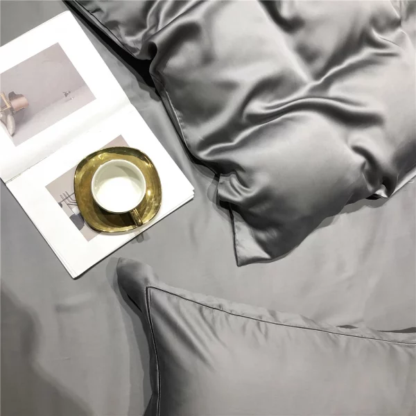 Luxury 100% Silk Dark Gray Bedding Set - Image 6