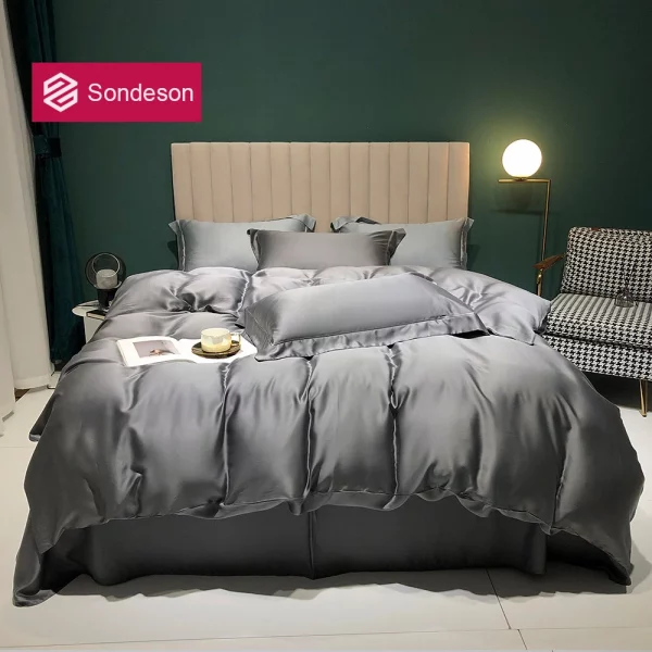 Luxury 100% Silk Dark Gray Bedding Set
