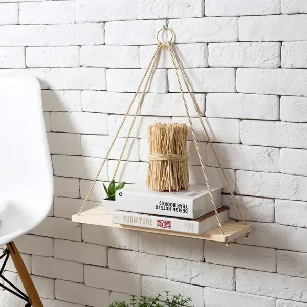 Wooden Rope Swing Wall Hanging Plant Flower Pot - Image 2
