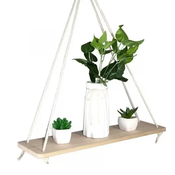 Wooden Rope Swing Wall Hanging Plant Flower Pot - Image 3