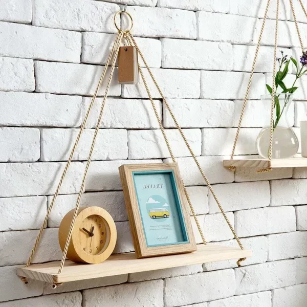 Wooden Rope Swing Wall Hanging Plant Flower Pot